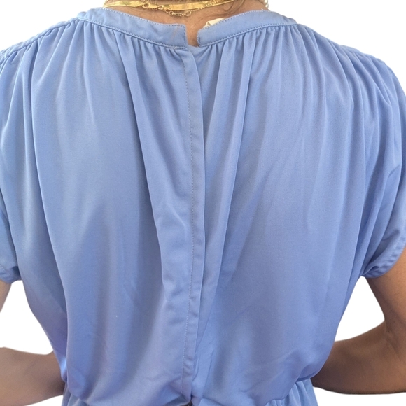 Vintage Joan Leslie Lavender Midi Dress Cap Sleeve Cinched Waist Retro 80s - Picture 13 of 14